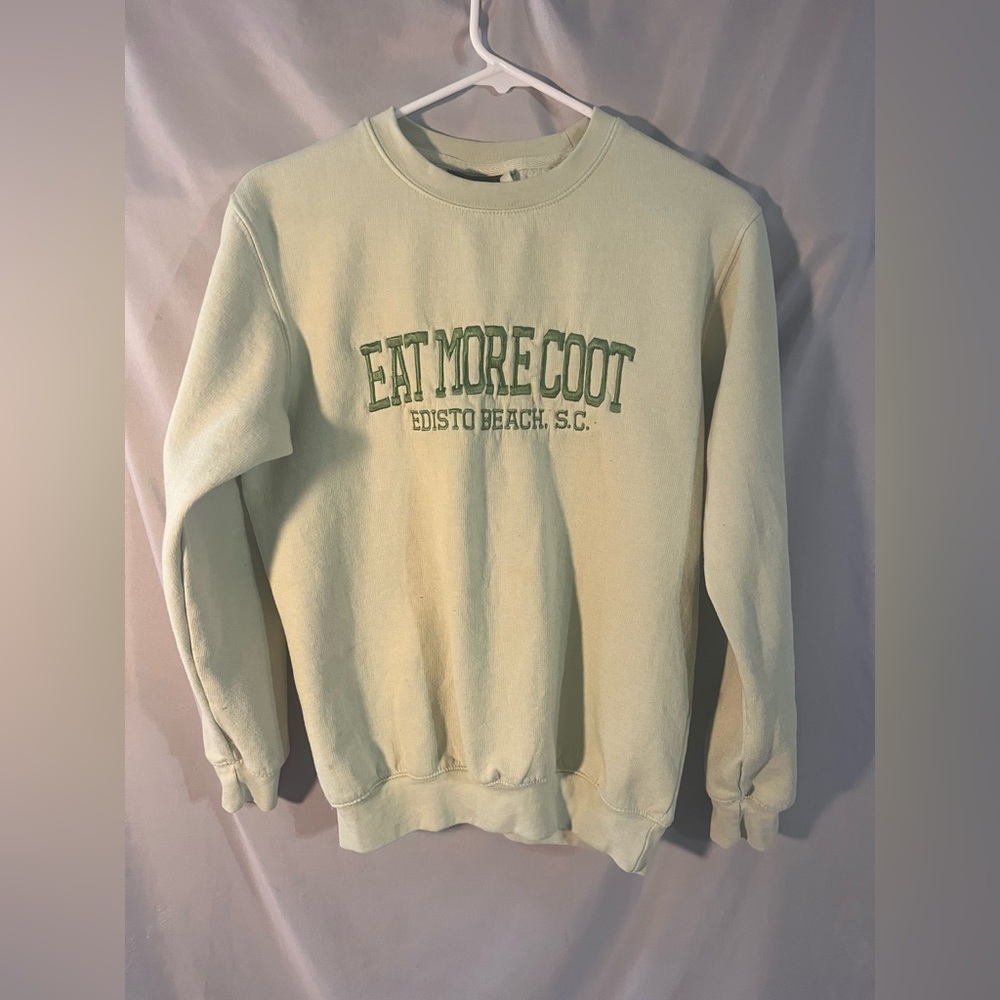 Edisto Beach Creamy Light Green Crewneck Sweater with Green Text